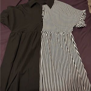 Black and White Half-Stripe Short Sleeve Dress